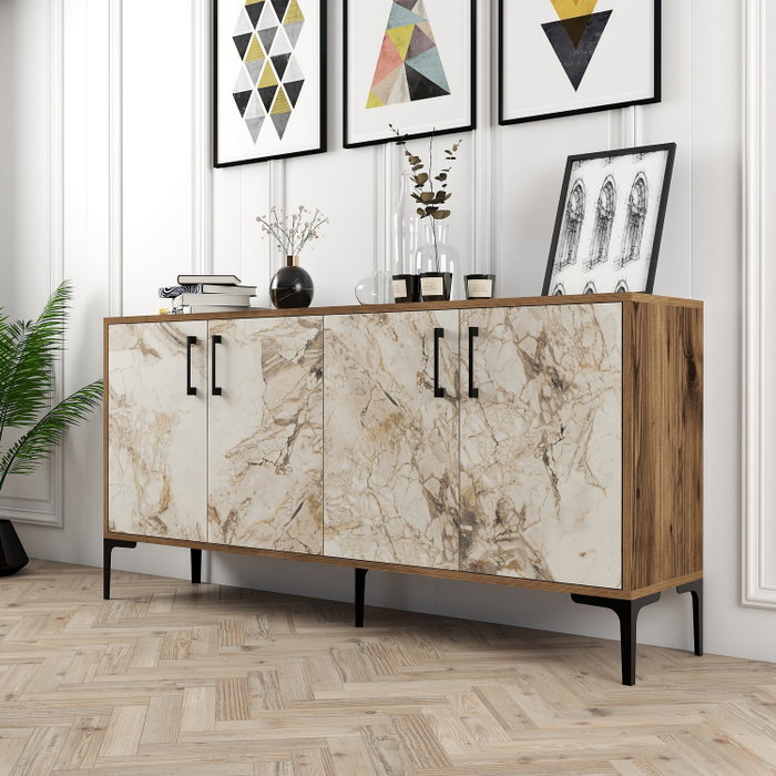 Hanah Home Consola Kiev 160 Nogal y Mármol Blanco